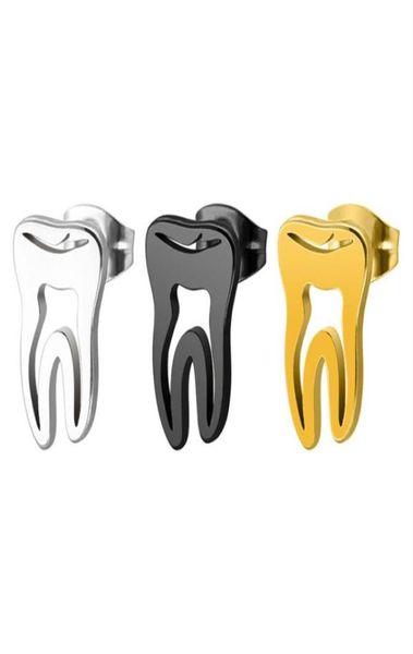 

10pairslot funny tooth earrings studs stainless steel earring dentist women men hiphop ear stud jewelry3222063, Golden;silver