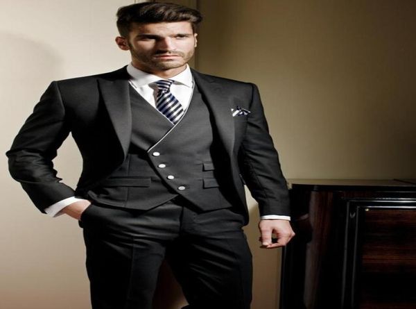 

fashion black groom tuxedos peak lapel slim fit groomsmen mens wedding dress excellent man jacket blazer 3 piece suitjacketpants2633323, Black;gray