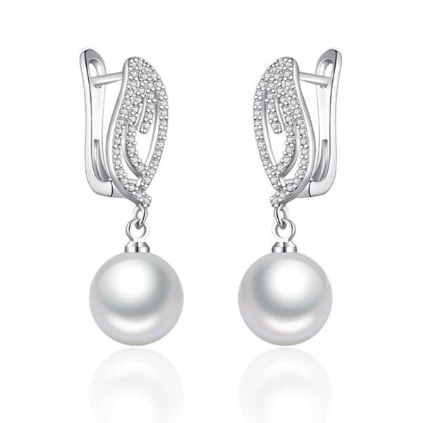 

luxury 10mm pearl drop earrings cubic zirconia danging earrings with pearl women creative jewelry girls exquisite gifts4993999, Silver