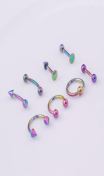 

8pcsset stainless steel barbell helix lobe tongue belly nose rings ball punk helix rook tragus septum lip eyebrow body piercing6638332, Slivery;golden