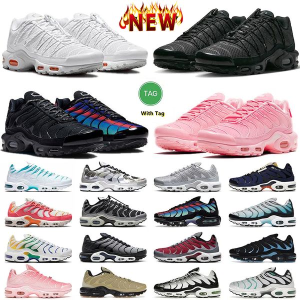 

plus running tn shoes men sneaker toggle utility triple white metallic silver fire ice oreo hyper sky bule rainbow men women trainer sports, Black