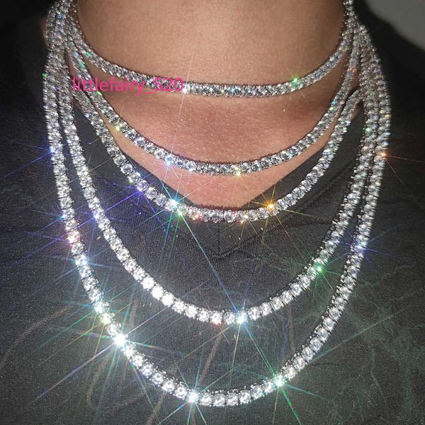 

tennis graduated 3mm 4mm 5mm 6mm hip hop tennis chains jewelry mens diamond necklaces 18k real gold /white gold plated bling graduated, Black
