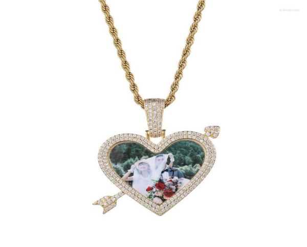 

pendant necklaces custom arrow heart shape po frame pendants necklace for women men lovers bling iced out hip hop rapper je2218483, Silver