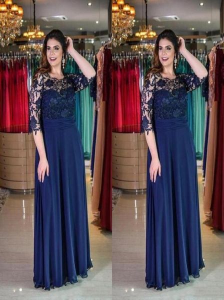 

plus size navy blue aline lace mother of bride groom dress jewel neck chiffon floorlength 12 sleeve formal dress evening gowns 6526781, Black;red