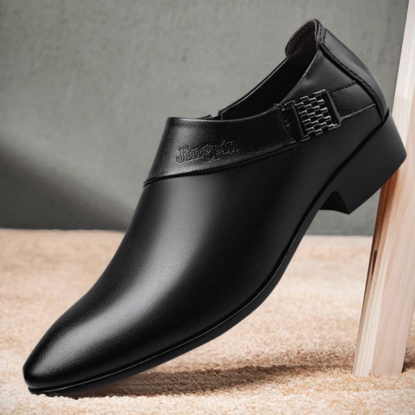 

dress shoes luxury men leather shoes formal dress shoes for male plus size party wedding office work shoes slip on business casual oxfords 2, Black