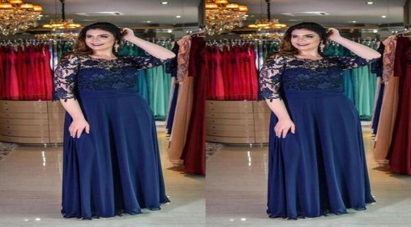 

plus size navy blue aline lace mother of bride groom dress jewel neck chiffon floorlength 12 sleeve formal dress evening gowns 9563240, Black;red