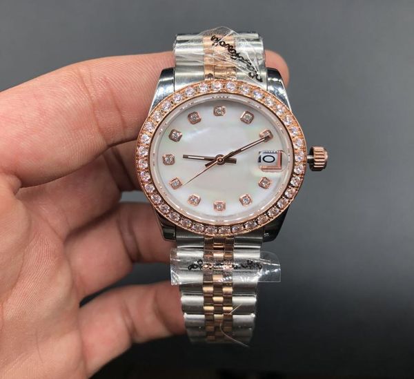

19 colour lady watch president diamond bezel shell face women stainless watches lowest womens automatic mechanical wrist gif3474277, Slivery;golden