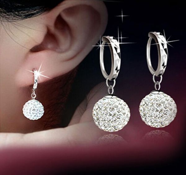 

austrian crystal dangle earrings rhinestone disco ball ear jewelry 925 sterling silver earrings for wedding party brand new7750742
