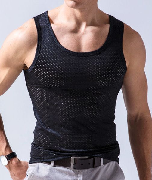 

men  tank mens mesh vest ice silk quick drying bodybuilding fitness muscle sleeveless n shoulder casual sport 230718, White;black