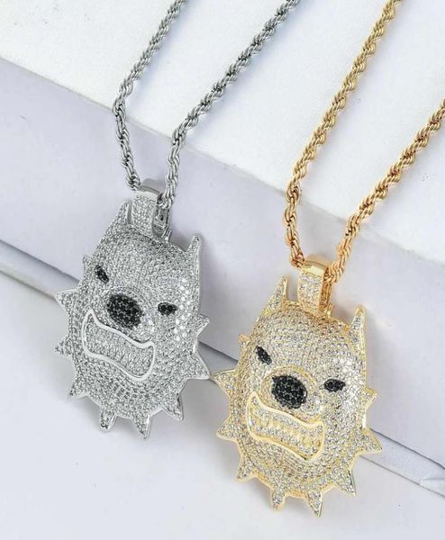 

fashionamerican bully pitbull pendant necklaces for men women luxury diamonds dog pendants 18k gold plated copper zircon pet jewe3768428, Silver