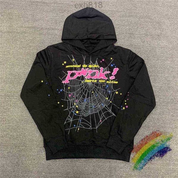 

men's hoodies sweatshirts puff print sp5der hoodie men women heavy fabric spider web sweatshirts pullover g220908, Black