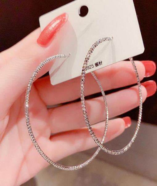 

hoop huggie exaggerated big thin earrings for women simple shiny starry large circle party jewelry boucles d039oreill8854564, Golden;silver