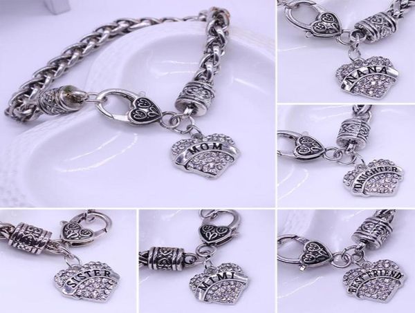 

whole2016 new design mom gift charm rhinestone heart bracelet letters mom sister nana mimi bracelets for women bracelet femme6244046, Golden;silver