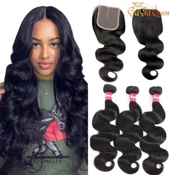 

gagaqueen brazilian body wave hair bundles with lace closure 4x4 lace closure with human hair bundles body wave8727827, Black;brown