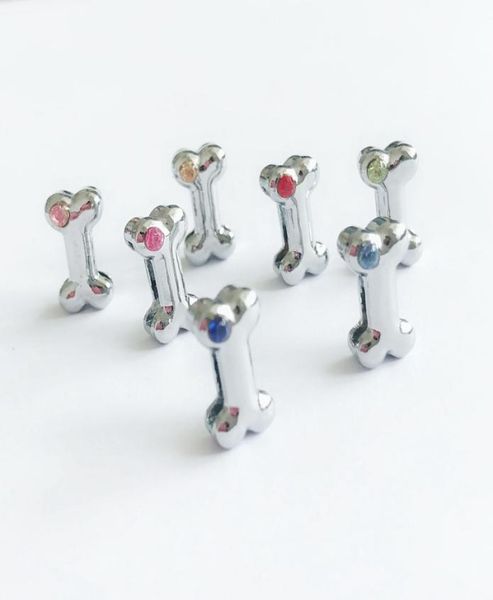 

30pcs 8mm mixed color one rhinestone dog bone slide charms letters diy accessories fit 8mm wristband pet name collars belts phone 6447731, Bronze;silver