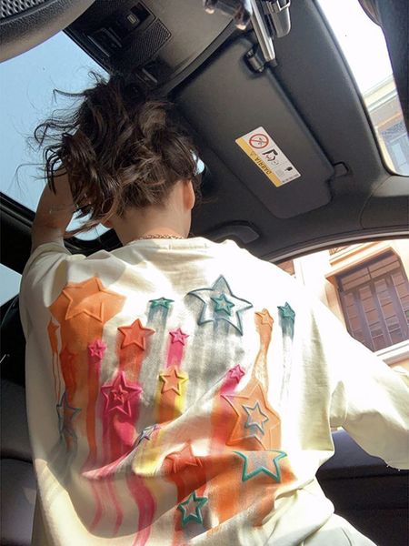 

women's tshirt 2023 loose short sleeve graffiti color star print clothing colorful tshirt summer american retro 230717, White