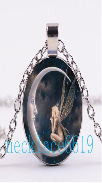 

10pcs moon fairy necklacependantchristmas giftbirthday giftcabochon glass necklacesilverblack fashion jewelry r9727027825, Silver