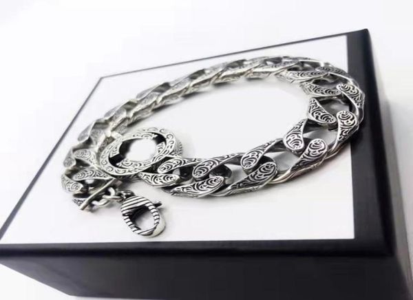 

fashion hip hop trendy man link chain 925 silver men039s bracelet retro old style with box7847655, Black
