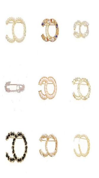 

15color 18k gold plated brand designer letters brooches women crystal rhinestone pearl suits dress pin jewelry clothing decoration8919206, Gray
