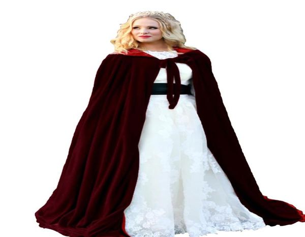 

red lining wedding jacket wraps warm velvet sleeveless hood capes halloween costumes for women men cosplay bridal cloak s6xl9593347, White