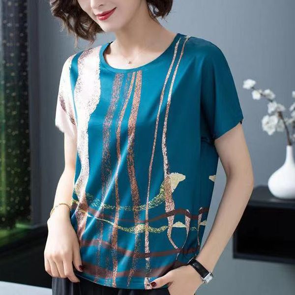 

women's tshirt 2023 summer fashion printed round neck short sleeve loose tee t shirt for women casual ice silk comfortable ladies 23071, White