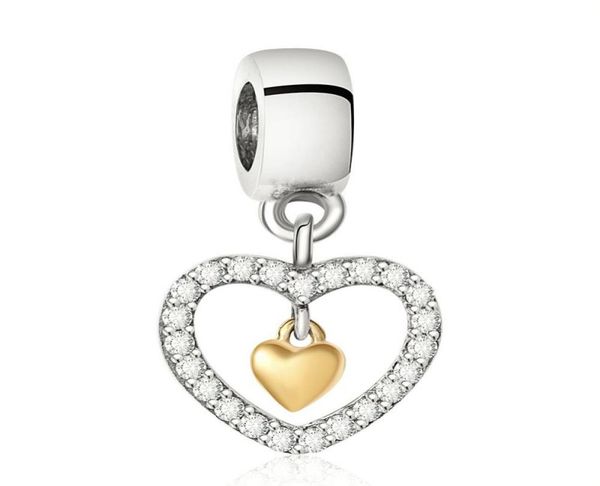 

sparkling heart charm bead 925 sterling silver jewelry little heart inside with gold plated charm for european women diy brand bra7345732, Black