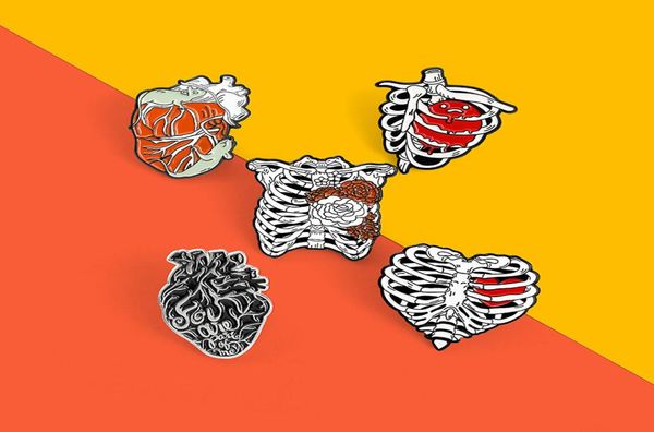 

creative heart organ ribs brooches set 5pcs cartoon enamel paint badges for girls alloy lapel pin denim shirt punk cool jewelry gi8245911, Gray