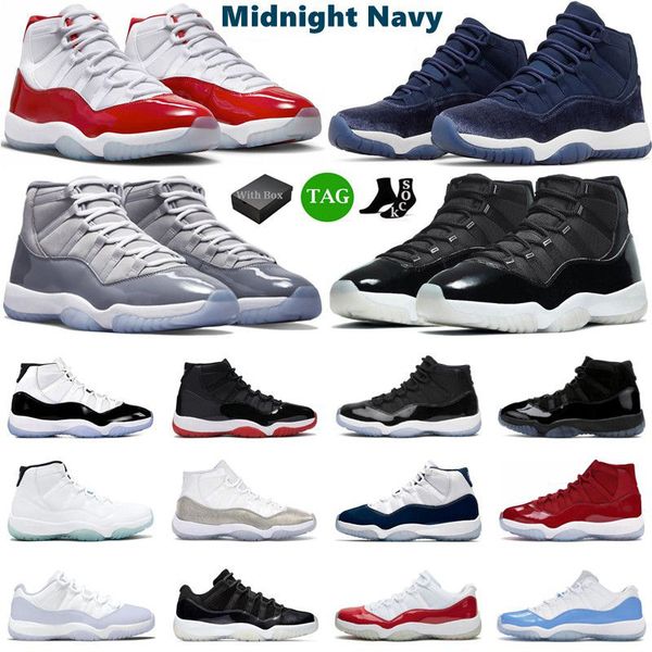 

with box 11 basketball shoes men women 11s cherry midnight navy cool grey 25th anniversary 72-10 low bred pure violet mens trainers sport sn