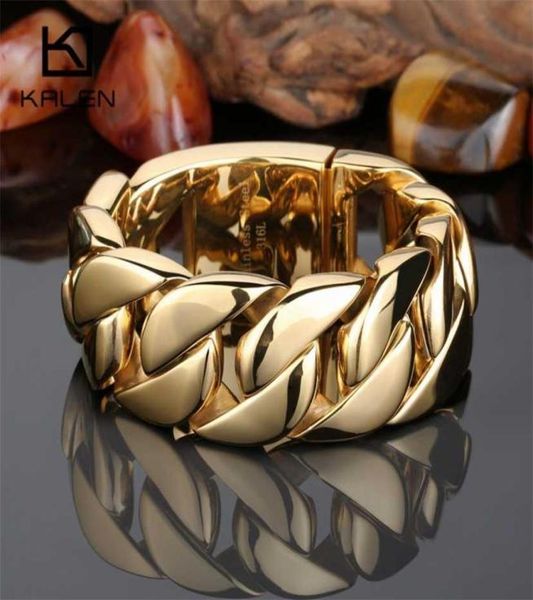 

kalen 316 stainless steel italy gold bracelet bangle men039s heavy chunky link chain fashion jewelry gifts 2201194896872, Black