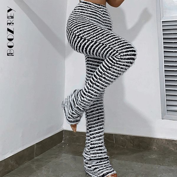 

women's pants capris boozrey y2k black and white knitted pants women bottoms fashion streetwear long high waist flare pants sweatpants, Black;white