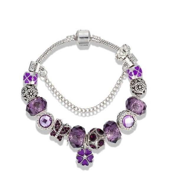 

mysterious purple charm clover pendant bracelet suitable for p silver plated luxury designer original box set diy beaded bra9182551, Golden;silver