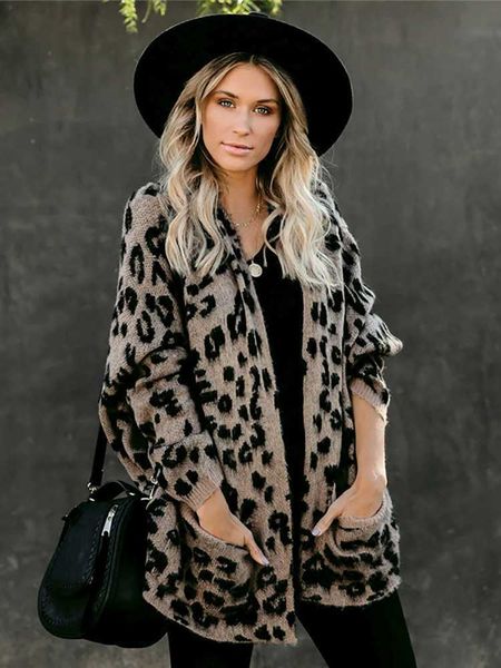 

women's sweaters fitshinling pockets leopard winter coat long cardigan knitwear boho holiday slim knitted cardigans woman clothing swea, White;black