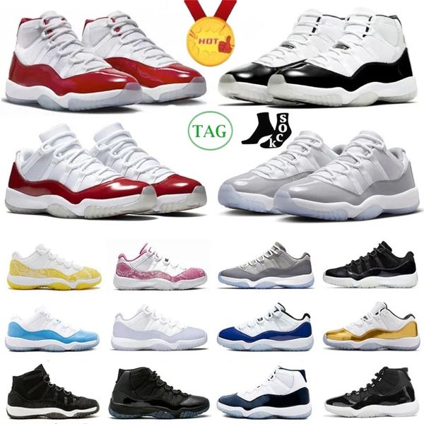 

jumpman 11 11s mens basketball shoes dmp cherry cool gement grey yellow snakeskin gym red space jam unc versatile bred concord midnight navy, Black