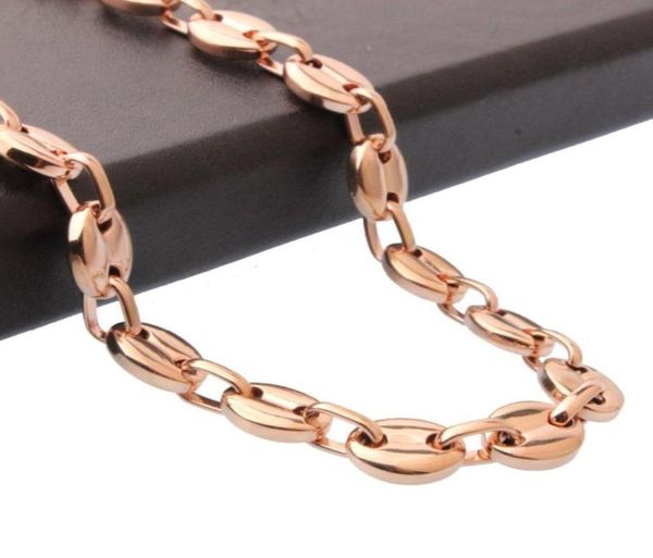 

arrive fashion men039s jewelry rose gold tone stainless steel coffee bean link chain necklace 8quot30quot chains8335496, Silver