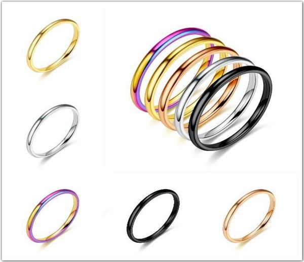 

2mm stainless steel thin ring rose gold black for women men minimalist ring jewelry party simple fashion gift size 4 to 127225367, Silver