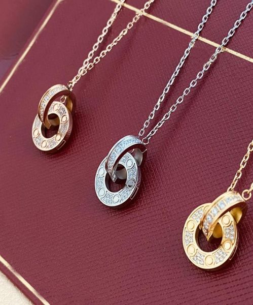 

designer necklaces for women fashion chain dual ring luxury jewellery zircon diamond stainless steel silver rose gold chains desig7857904