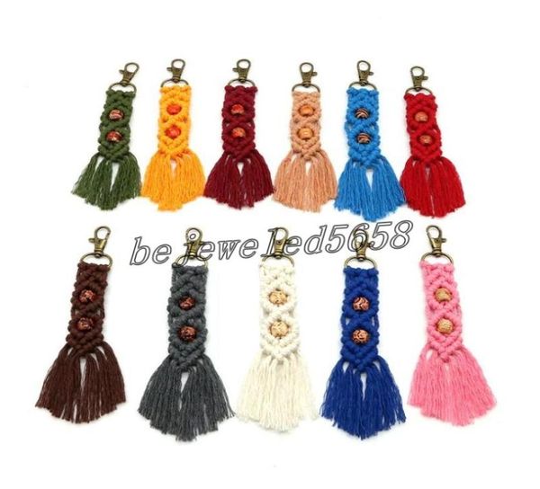 

bohemian tassel keychain wood bead macrame key chain handmade cotton thread keyring bag charm gifts for women accessories5486812, Slivery;golden