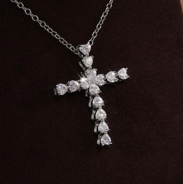 

pendant necklaces heart shaped gorgeous zircon crosses pendants choker chains white gold color necklace for women fashion jewelry 6963258, Silver