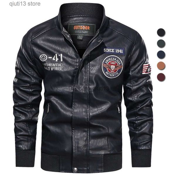 

men's jackets autumn winter embroidery pu motorcycle jacket male leather biker baseball jackets stand collar coat plus size 4xl t230718, Black;brown