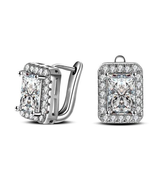 

omhxzj whole personality huggie fashion woman girl party wedding white square zircon 18kt white gold hoop earrings ye4149760936, Golden;silver