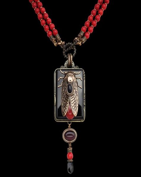 

pendant necklaces amorita boutique vintage design cicada keratoisis natural red sea bamboo beads agate necklace7023782, Silver