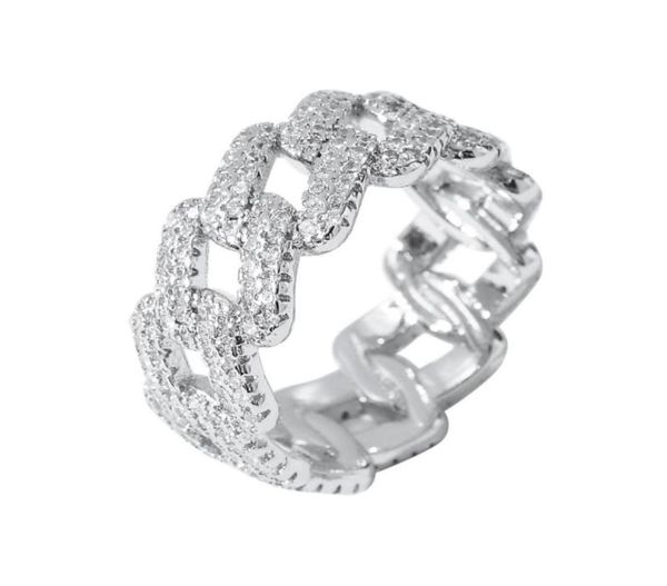 

cluster rings hiphop zircon cuban chain ring copper microinlaid electroplating real gold personality trend men 10mm3219359, Golden;silver