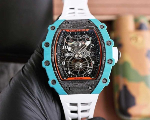 

luxury classical men wrist watches superb rm21-02 watch 9z88 fully automatic mechanical movement sapphire mirror ntpt carbon fiber case with, Slivery;brown