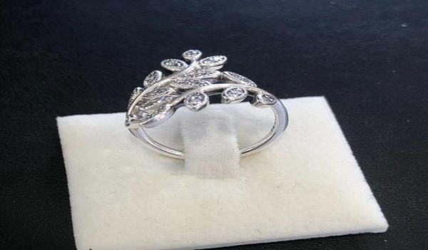 

wholesale-leaf cz diamond life tree ring with original box for real 925 sterling silver jewelry female retro ring1518131, Slivery;golden