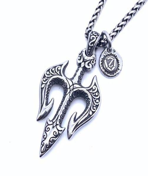 

new personality sea king trident titanium steel pendant necklace hiphop men fashion retro temperament cool jewelry gift8345529, Silver