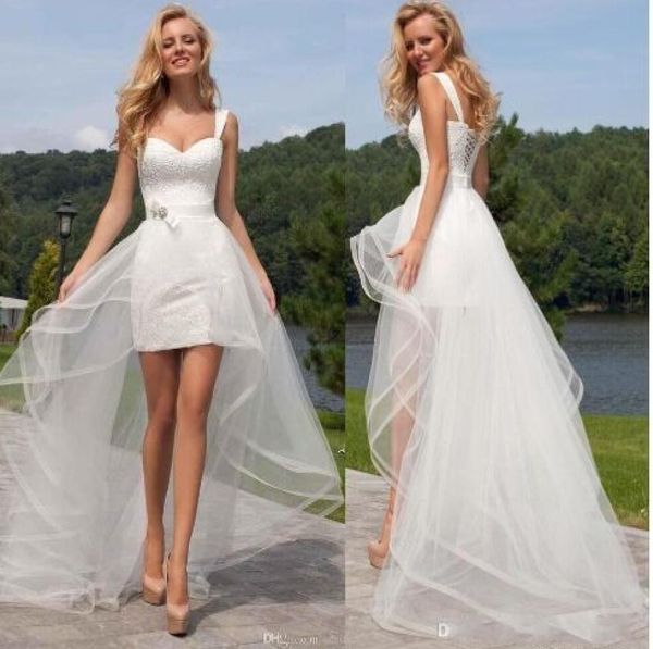 

beach wedding dress two pieces sweetheart back laceup short lace detachable skirt off shoulder 2 in 1 bridal down7992790, White