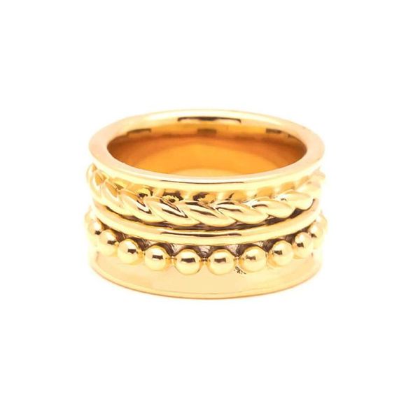 

varole punk bead width ring gold color multilayer texture finger rings for women fashion jewelry whole h09118277529, Golden;silver