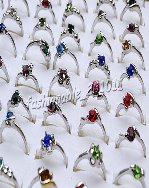 

100pcslot cz crystal rhinestone silver p rings fashion alloy rings mix design r1926041701, Golden;silver