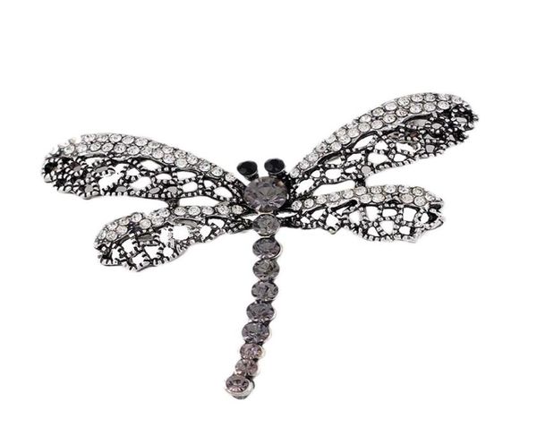 

2019 vintage dragonfly brooch women insect jewelry hollow out rhinestone brooches broches ladies lapel hijab scarf banquet pin 10p4663533, Gray