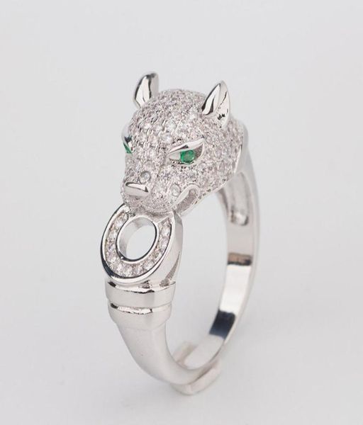 

luxury casual silver rings exquisite cheetah ring full diamond animals head silver rings fashion wedding ring fine jewelry lov8672504, Golden;silver